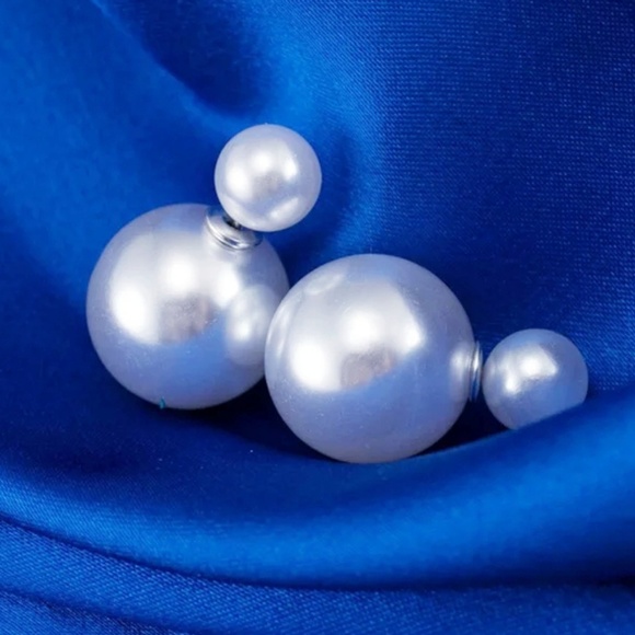 Front Back White Pearly Double Side Earrings - Picture 2 of 5